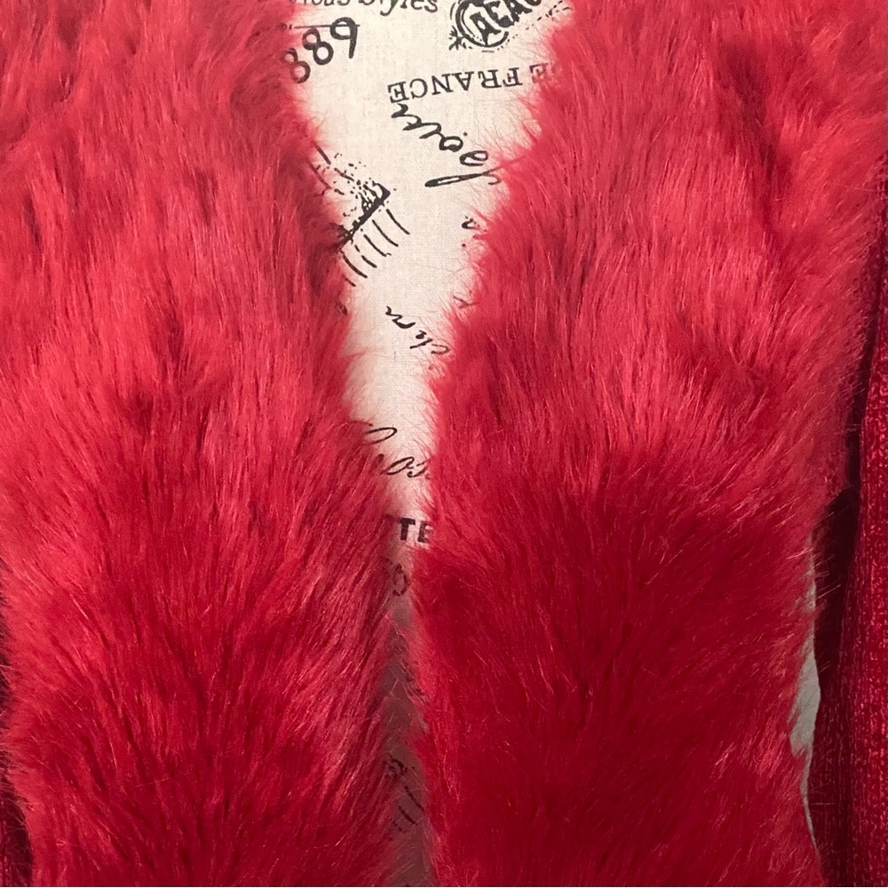 Vintage Elegant Red Faux Fur Women's Cardigan